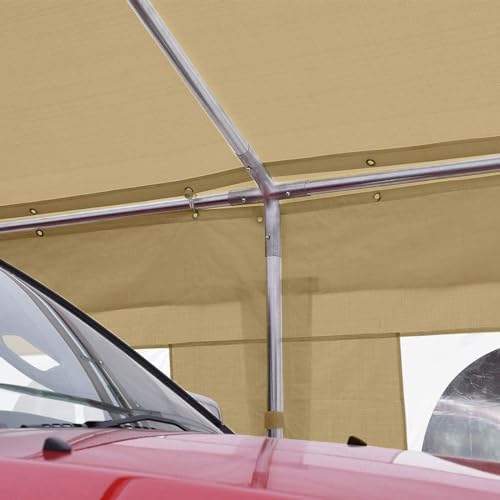 PEAKTOP OUTDOOR 10x20 ft Heavy Duty Carport Car Canopy with Removable Window Sidewalls, Portable Garage Tent Boat Shelter with Reinforced Triangular Beams, Beige