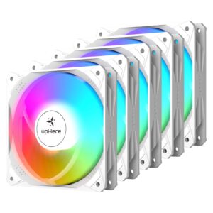 uphere 120mm white 5v argb pwm 4pin case fan long life hydraulic bearing pwm with motherboard sync 16.8 million colors addressable leds,5 pack,nt1207-5