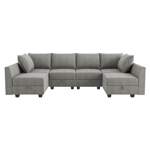 HONBAY Modular Sectional Sofa U Shaped Sectional Modular Sofa with Storage Convertible Modular Sectional Couch for Living Room, Grey