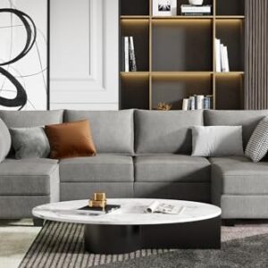 HONBAY Modular Sectional Sofa U Shaped Sectional Modular Sofa with Storage Convertible Modular Sectional Couch for Living Room, Grey