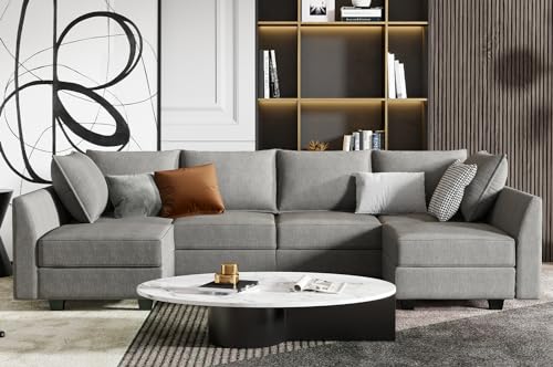 HONBAY Modular Sectional Sofa U Shaped Sectional Modular Sofa with Storage Convertible Modular Sectional Couch for Living Room, Grey