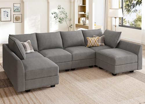 HONBAY Modular Sectional Sofa U Shaped Sectional Modular Sofa with Storage Convertible Modular Sectional Couch for Living Room, Grey