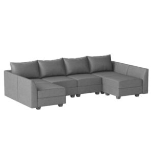 HONBAY Modular Sectional Sofa U Shaped Sectional Modular Sofa with Storage Convertible Modular Sectional Couch for Living Room, Grey