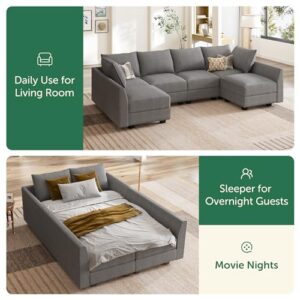 HONBAY Modular Sectional Sofa U Shaped Sectional Modular Sofa with Storage Convertible Modular Sectional Couch for Living Room, Grey