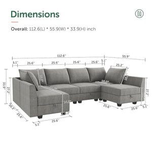 HONBAY Modular Sectional Sofa U Shaped Sectional Modular Sofa with Storage Convertible Modular Sectional Couch for Living Room, Grey