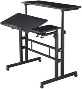 c/n height adjustable rolling desk mobile stand up desk with wheels, home office computer workstation desk, table laptop cart for standing or sitting