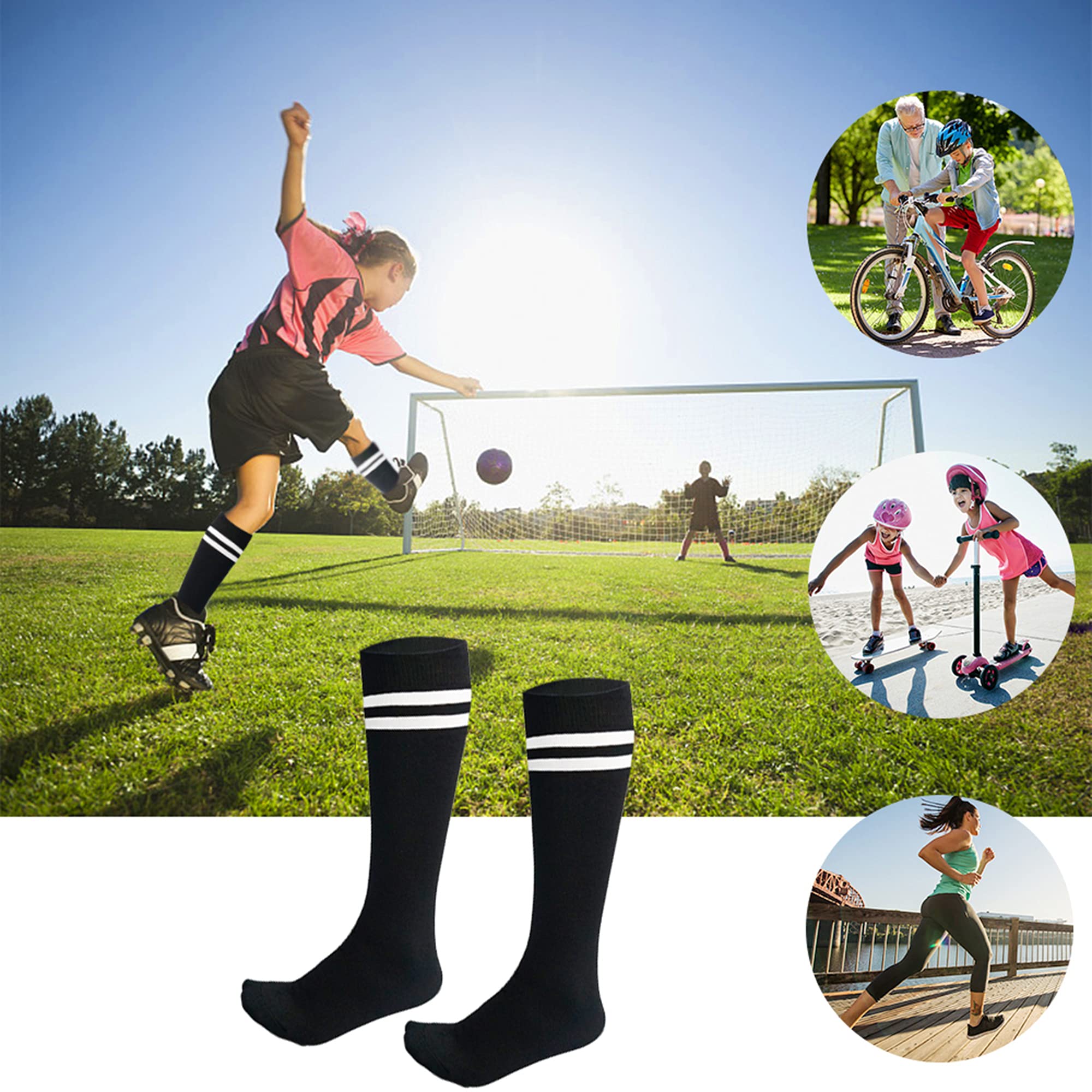 AnjeeIOT 1 Pair Kids Soccer Socks, School Team Dance Sports Socks, High Socks For 5-10 Years Old Youth Boys & Girls (Black)