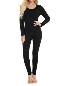locachy cotton thermal underwear for women ultra soft long johns top & bottom set (black, small)