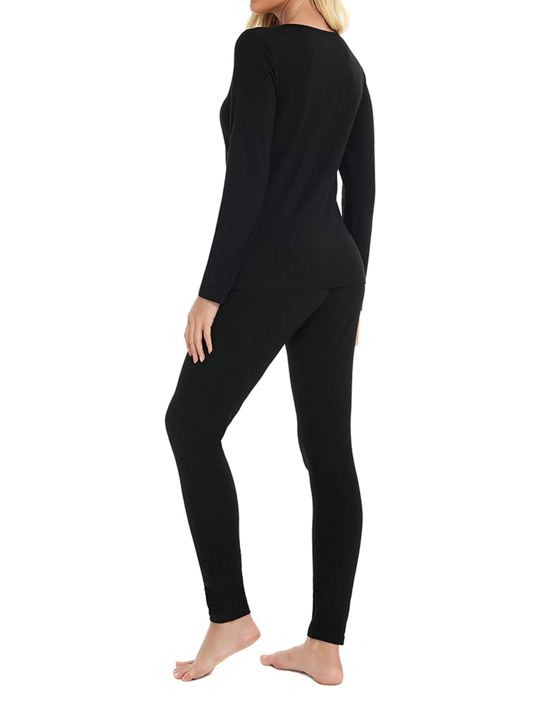 Locachy Cotton Thermal Underwear for Women Ultra Soft Long Johns Top & Bottom Set (Black, Small)