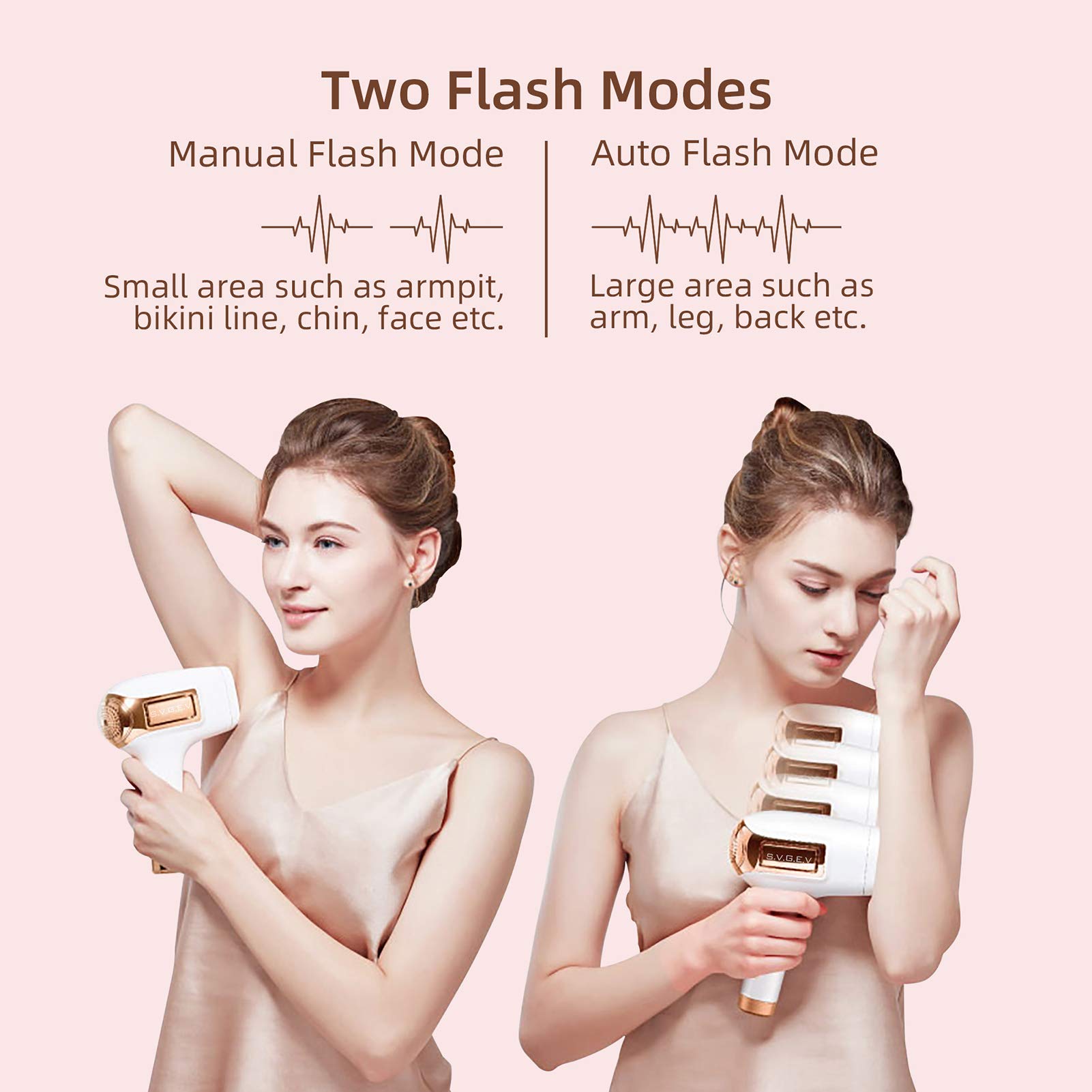 IPL Permanent Laser Hair Removal Device, S.V.G.E.V Painless Epilation for Women & Men, Home Use Hair Remover for Facial Whole Body - 500,000 Flashes, ICE Cooling System, 2 Size Lamp Caps (Pearl White)