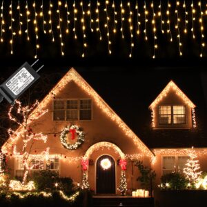 decute christmas decorations lights outdoor 416 leds 35.5ft 78 drops, waterproof 8 modes curtain lights fairy string light for christmas decor holiday wedding eaves window party yard garden warm white
