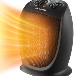 PELONIS PHTA1ABB Portable, 1500W/900W, Quiet Cooling & Heating Mode Space Heater for All Season, Tip Over & Overheat Protection,for Home, Office Personal Use, Black , 9inch