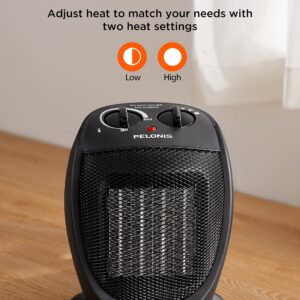 PELONIS PHTA1ABB Portable, 1500W/900W, Quiet Cooling & Heating Mode Space Heater for All Season, Tip Over & Overheat Protection,for Home, Office Personal Use, Black , 9inch