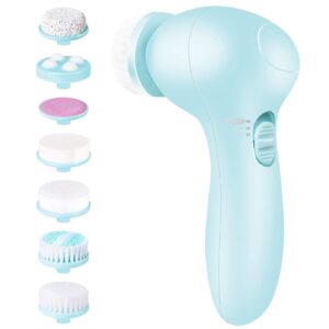 electric facial cleansing brush 7 in 1 - fabuday face skin spin brush for deep cleansing, gentle exfoliating, blackhead removing and massaging, battery operated facial cleanser brush