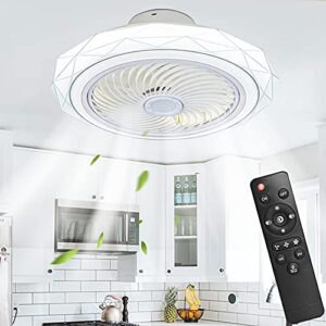 iyunxi ceiling fan light - flush mount bladeless fan lights 16inch remote dimmable led 3 speed for indoor/outdoor bedroom, kitchen, living room. (20)