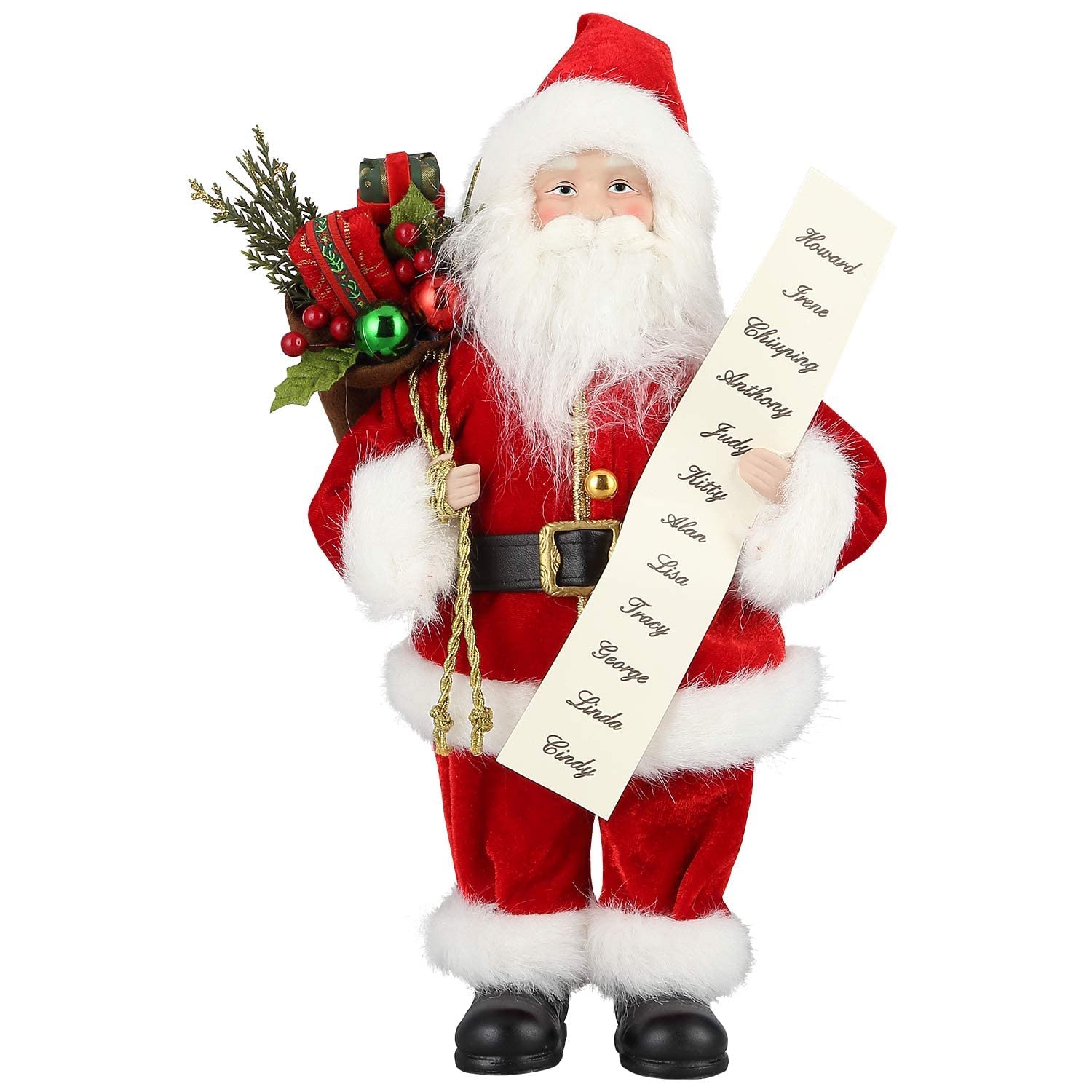 AGM 12 inches Santa Claus, Christmas Figurine Figure Decor with Good and Bad List and Gifts Bag for Holiday Party Home Decoration