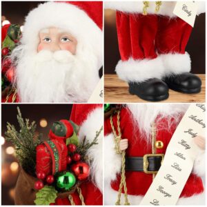 AGM 12 inches Santa Claus, Christmas Figurine Figure Decor with Good and Bad List and Gifts Bag for Holiday Party Home Decoration