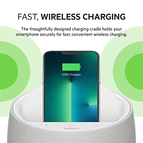 Belkin SOUNDFORM Elite Hi-Fi Smart Speaker + Wireless Charger (Alexa Voice-Controlled Bluetooth Speaker) Sound Technology By Devialet, Fast Wireless Charging for iPhone, Samsung Galaxy & More - White