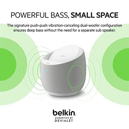 Belkin SOUNDFORM Elite Hi-Fi Smart Speaker + Wireless Charger (Alexa Voice-Controlled Bluetooth Speaker) Sound Technology By Devialet, Fast Wireless Charging for iPhone, Samsung Galaxy & More - White