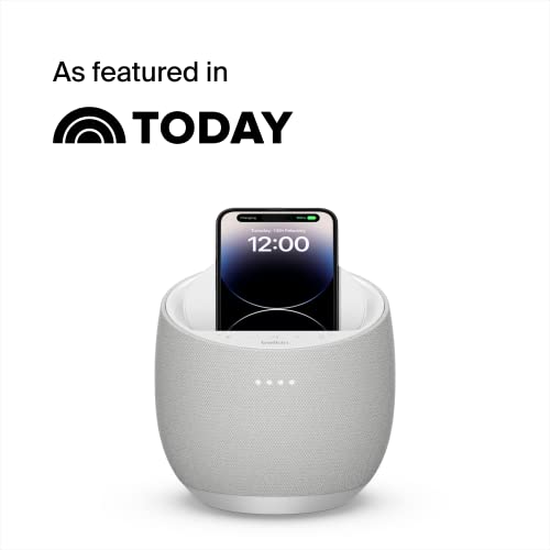 Belkin SOUNDFORM Elite Hi-Fi Smart Speaker + Wireless Charger (Alexa Voice-Controlled Bluetooth Speaker) Sound Technology By Devialet, Fast Wireless Charging for iPhone, Samsung Galaxy & More - White