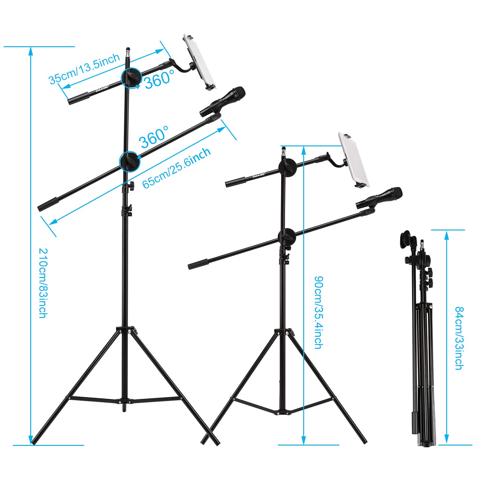 Microphone Stand, IMAGE Mic Stand with Mic Clip Holder, Collapsible and Adjustable Height Heavy Metal Base for PC, Tablet or Cellphone