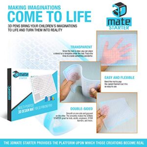 3Dmate Starter - Transparent 3D Pen Mat 9 x 7 Inches - Flexible Two-Sided Heat-Resistant Silicone - 3D Pen Accessories Compatible with Stencils - STEM Activity for Kids, Adults