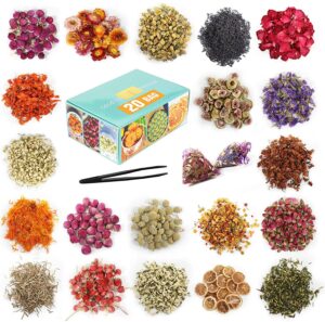 20 bags dried flowers,100% natural dried flowers herbs kit for soap making, diy candle making,bath - include rose petals,lavender,don't forget me,lilium,jasmine,rosebudsand more