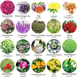 20 Bags Dried Flowers,100% Natural Dried Flowers Herbs Kit for Soap Making, DIY Candle Making,Bath - Include Rose Petals,Lavender,Don't Forget Me,Lilium,Jasmine,Rosebudsand More