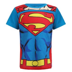 warner bros boy's superman tee with detachable superhero cape, blue/red, 100% cotton, size 3t