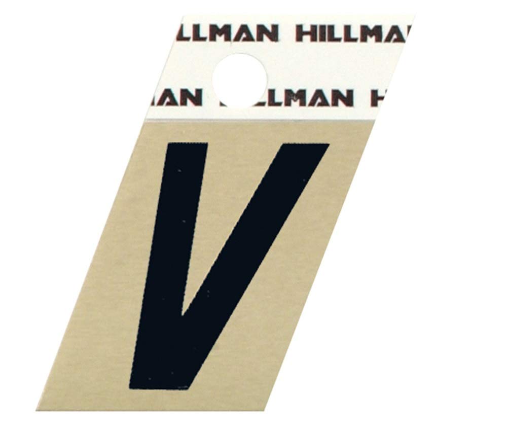 GLD V ADHV 1PC' Hillman 840536 Reflective Black Metal Self-adhesive Letter V 1 Pc.