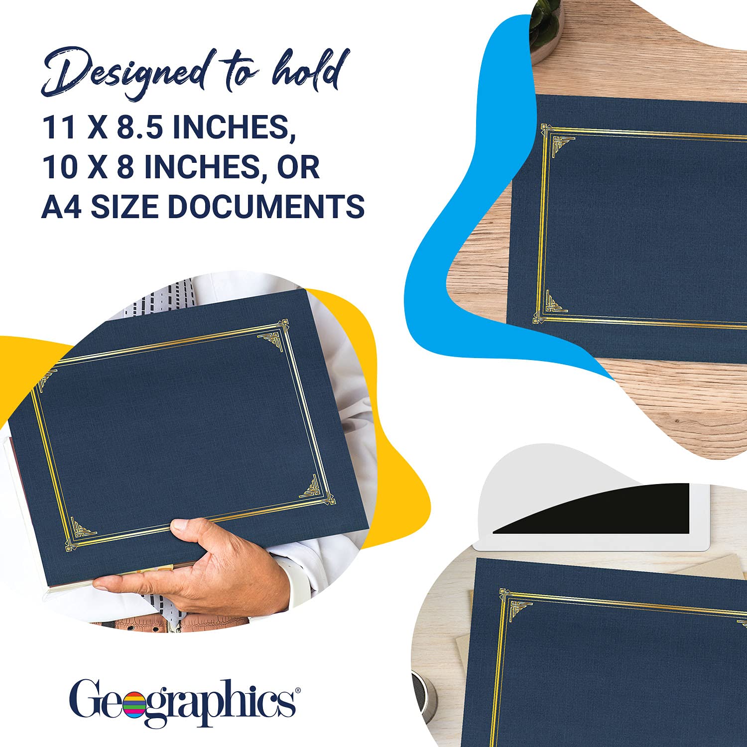 Geographics Classic Linen Document Covers, 12.5” x 9.75”, Navy Bue (25 Pack)