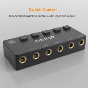 Cubilux 5-Way 6.35mm Stereo Audio Splitter with Switch, Passive Multi 1/4” AUX Distributor, Quarter Inch TRS Splitter Box/HUB for Instrument Cable, Headphones, Speaker, Guitar, Keyboard, Pedal