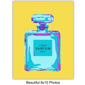 Glam Wall Decor Fashion Wall Art Poster Set - Perfume Bottle Pop art - Home Decor, decoration Prints for Bathroom, Living room, Bedroom - Luxury Gift for Women, Design Couture Fashionista, Teens