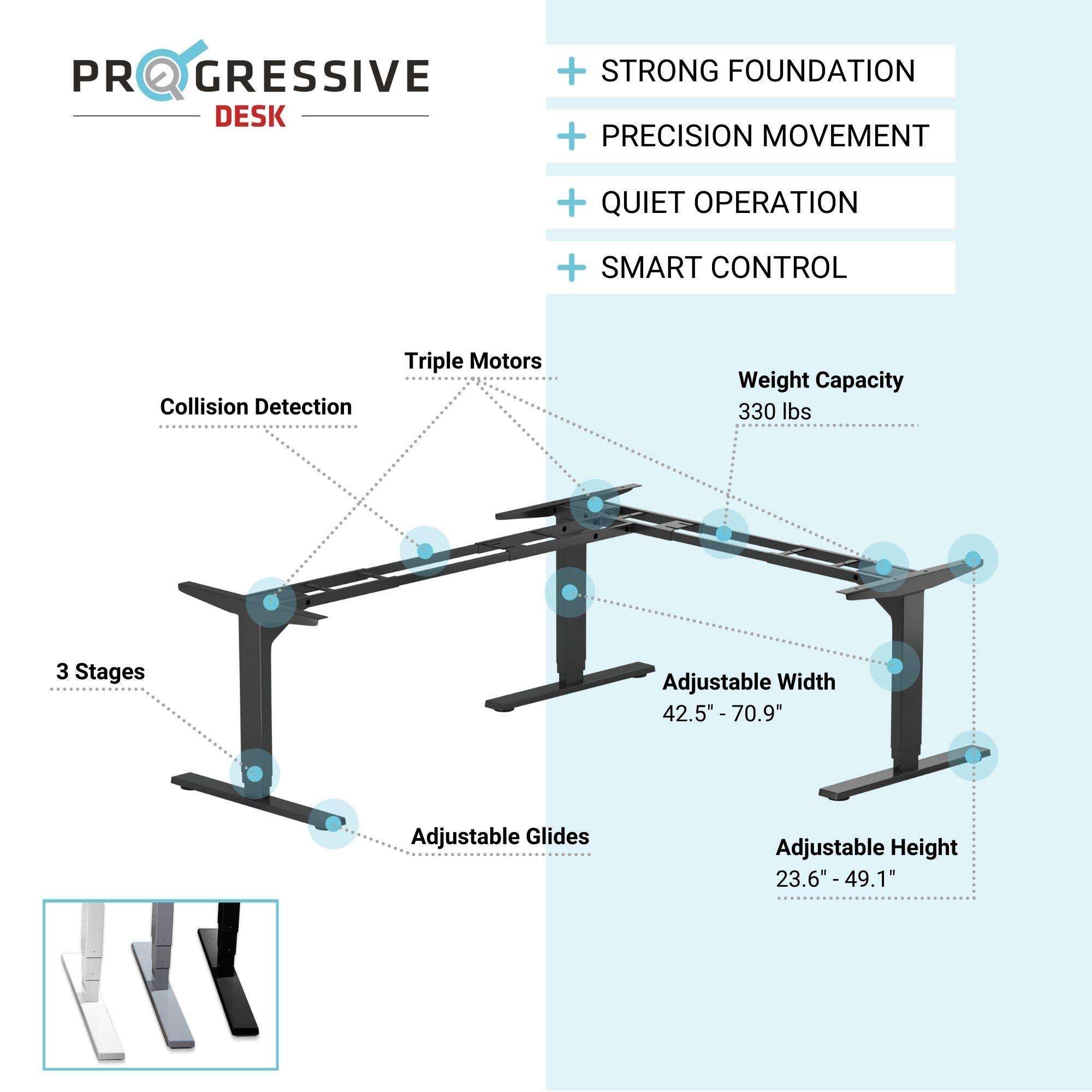 Progressive Desk L Shaped Height Adjustable Standing Desk 59" x 59" - Corner Computer Desk - Electric Stand Up Rising Workstation - Black Frame/Midnight Maple Top