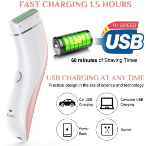 Electric Razor for Women, Painless Shaver, Rechargeable Waterproof Body Hair Remover for Womens and Men, Cordless Lady Trimmer for Arms Legs Face Bikini and Underarms Wet & Dry Use