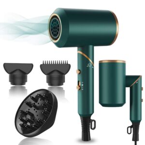 1800w professional ionic hair dryer with diffuser and nozzles for women,travel portable powerful blow dryer for fast drying,compact & lightweight
