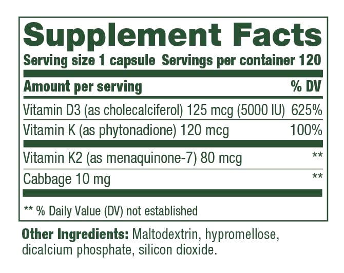 MegaFood Vitamin D3 5000 IU (125 mcg) - Vegetarian Vitamin D Supplements with Vitamin D3 K2, Supports Bones, Teeth, Muscles & Immune Health, Certified Non-GMO - 120 Mini Capsules, 120 Servings