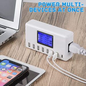 USB Charger, slitinto 60W 12A 8-Port USB Charging Station Multi Port USB Hub Charger Compact Size LCD Display Compatible with iPhone iPad Samsung Kindle Tablet Bluetooth Earbuds and More