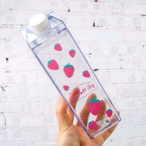 Milk Carton Water Bottle 17oz (500mL) Plastic Clear Square, No BPA Leakproof Portable Reusable Milk Carton Shaped Juice Bottle Perfect for Fitness Gym Camping Sports