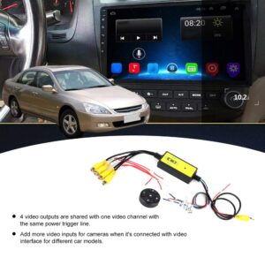 Qiilu Car Backup Camera Splitter Switch, Intelligent Car Video Switcher Converter 4 Input 1 Output Switch Video System Auto Parts