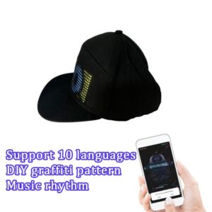 Keledz Multi-Language Bluetooth LED Smart Cap, Customized Bluetooth Hat Mobile APP Control Editing LED Display Hat Led Lamp Word (Text, Music, Image, Drawing) for Party Club Christmas Halloween