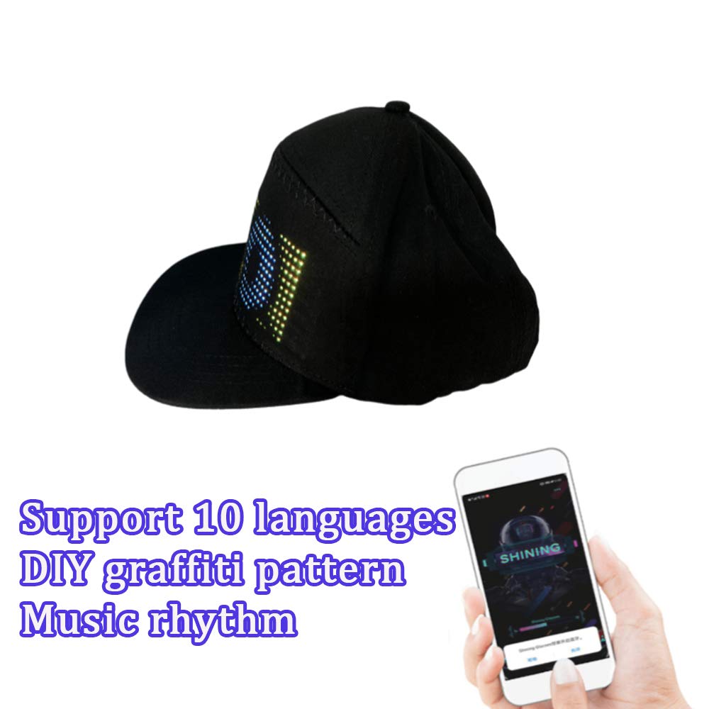 Keledz Multi-Language Bluetooth LED Smart Cap, Customized Bluetooth Hat Mobile APP Control Editing LED Display Hat Led Lamp Word (Text, Music, Image, Drawing) for Party Club Christmas Halloween