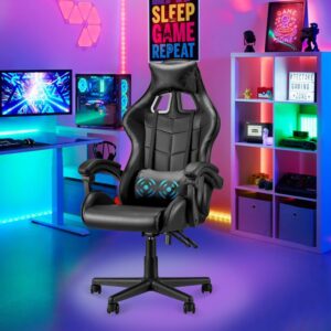 Soontrans Gaming Chair Black,High-Back Computer Chair,Ergonomic Game Chair,Racing Gamer Chair with Adjustable Headrest and Lumbar Support (Carbon Black)