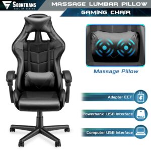 Soontrans Gaming Chair Black,High-Back Computer Chair,Ergonomic Game Chair,Racing Gamer Chair with Adjustable Headrest and Lumbar Support (Carbon Black)