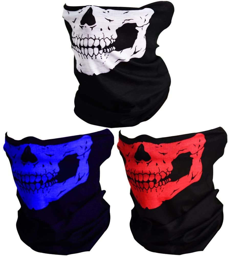 TYmall 3pcs Face Bandanas Skull Face Mask for Motorcycle Bike Riding Fishing Hunting Cycling