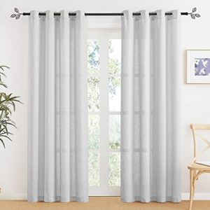 ryb home grey sheer curtains - linen curtains grommet window curtain drapes light airy semi sheers for bedroom patio living room patio door, wide 52 x long 84 inch, 2 panels, dove grey