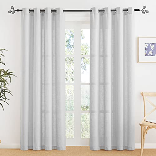 RYB HOME Grey Sheer Curtains - Linen Curtains Grommet Window Curtain Drapes Light Airy Semi Sheers for Bedroom Patio Living Room Patio Door, Wide 52 x Long 84 inch, 2 Panels, Dove Grey