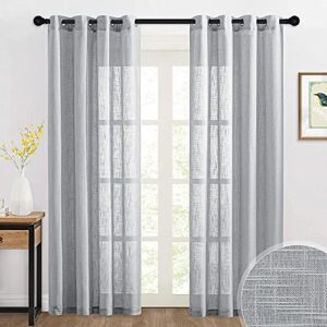 ryb home linen textured sheer curtains 84 inches long light & airy sheer window curtains country rustic farmhouse curtains for living room bedroom, w 52 x l 84 inch, 2 pcs, grey