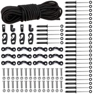 deck rigging kit accessory - 19.7 ft bungee cord with deck loops tie down pad eyes and j - hooks and bungee cord hook screws & rivets for kayaks canoes boat