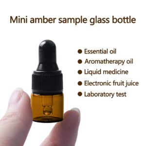 Eassen 50pcs 1ml Amber Mini Glass Dropper Bottles, Small Amber Sample Bottle with Glass Eye Dropper for Essential Oils Sample Traveling